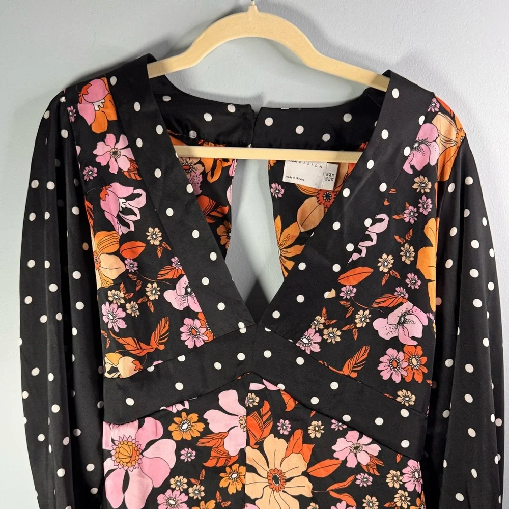 Floral and Polka Dot ASOS Long Sleeve Dress - Picture 3 of 7